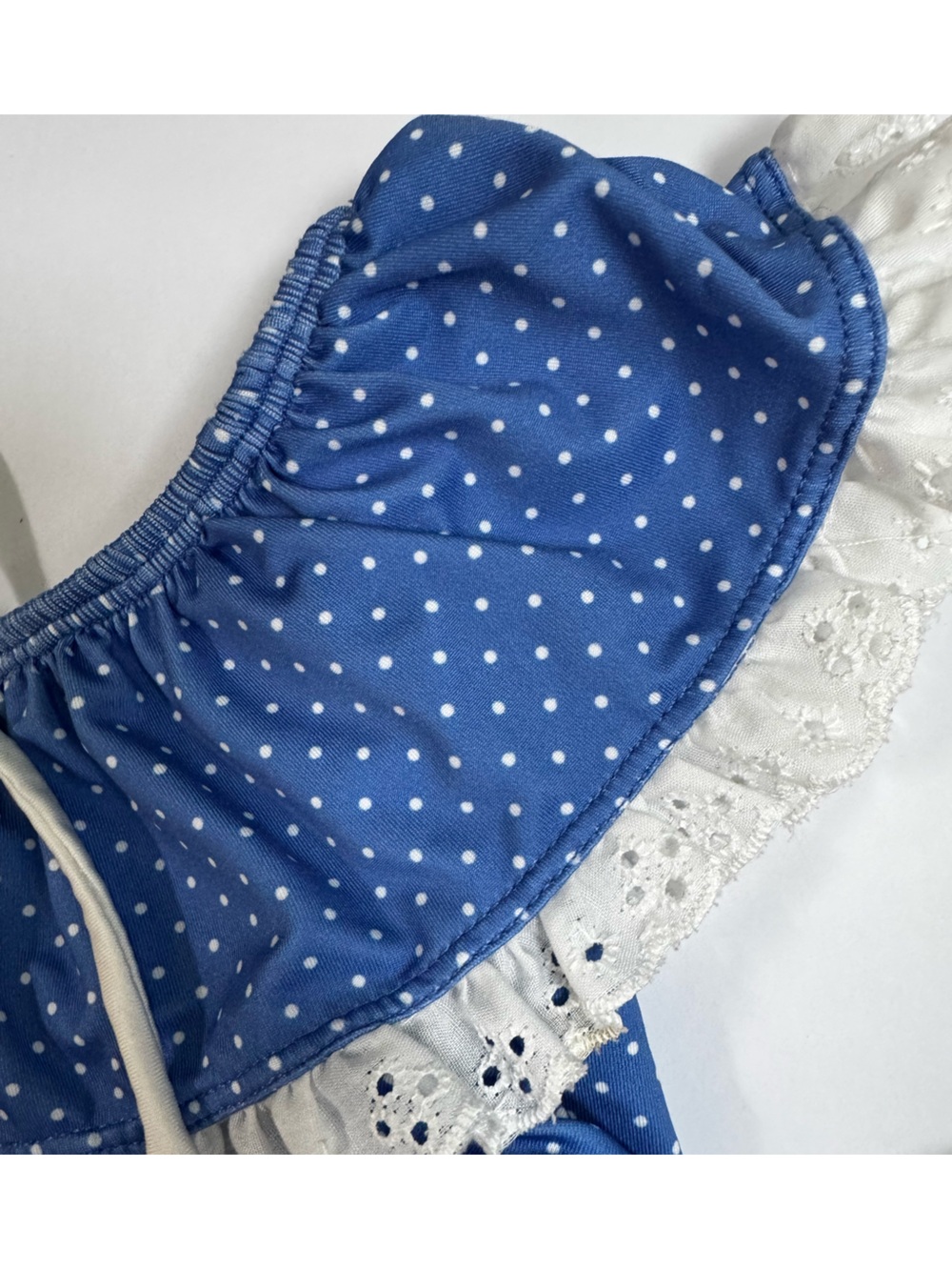 Wildling 4T Polka Dot Bikini Set Blue & White Eyelet Ruffle & Tie 2 pcs WDW Girl - Picture 7 of 11